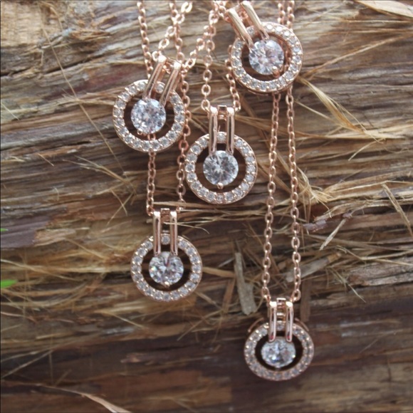 Halo Rose Gold Set CZ Necklace and Earrings - Picture 4 of 8